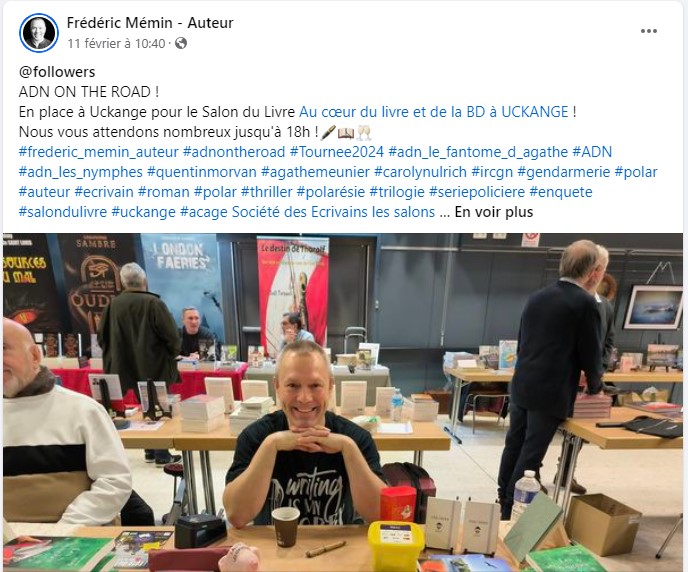 Publication Facebook de Frédéric Mémin pour promouvoir sa présence en salon